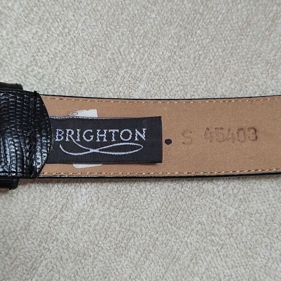 Brighton Black Snake Embossed Leather Belt Gold & Silver Buckle Loop & Links - Picture 5 of 11